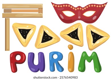 Happy Purim Celebration, Purim set vector illustration. Jewish holidays