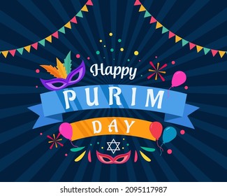 happy purim day flat design greeting. banner purim day. vector purim day