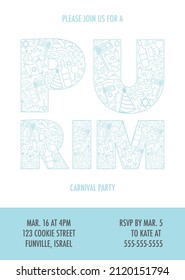 Happy Purim day greeting card. Vector illustration 
