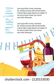 Happy Purim day greeting card. Vector illustration 