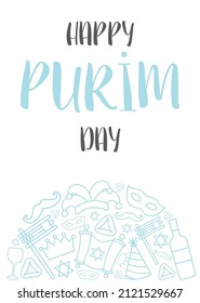 Happy Purim day greeting card. Vector illustration 