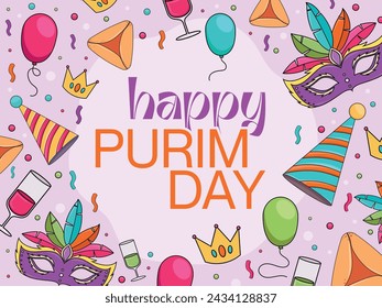 happy purim day postcard poster israel