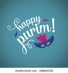 Happy Purim With Feathered Mask. EPS 10 Vector Royalty Free Stock Illustration