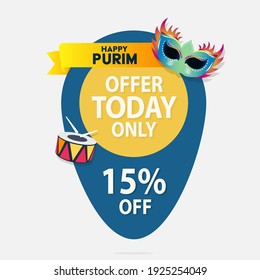 Happy Purim Festival 15% discount offer price sign