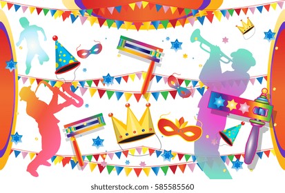Happy Purim festival poster, Jewish Holiday festive abstract background. Vector illustration