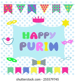 Happy Purim flat colorful background vector.