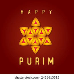 Happy Purim with hamantash star. Chag Purim sameach for holiday card or web banner design. Vector illustration