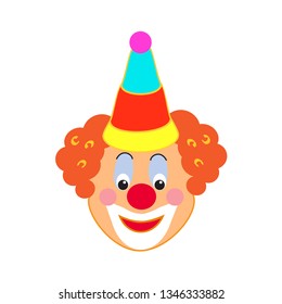 Happy Purim Holiday festival decoration. Funny clown mask icon isolated kids party, birthday, carnival illustration