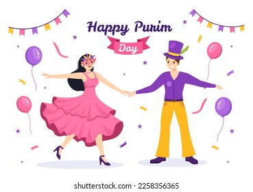 Happy Purim Illustration with Carnival Masks, Jewish Holiday and Funfair in Flat Cartoon Hand Drawn for Web Banner or Landing Page Templates