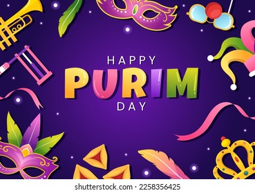 Happy Purim Illustration with Carnival Masks, Jewish Holiday and Funfair in Flat Cartoon Hand Drawn for Web Banner or Landing Page Templates