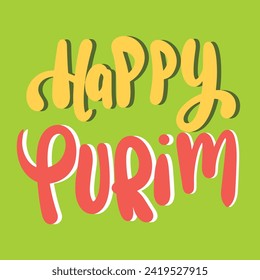 Happy Purim inscription. Handwriting text banner Happy Purim square composition. Hand draw vector art.