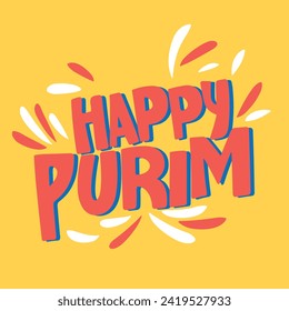 Happy Purim inscription. Handwriting text banner Happy Purim square composition. Hand draw vector art.