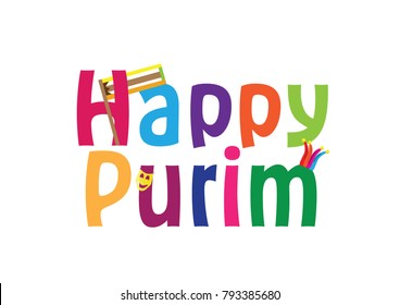 Happy Purim jewish Holiday English greeting banner - with the holiday elements