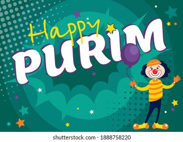 Happy Purim, Jewish holiday. FUNNY VECTOR CLOWN