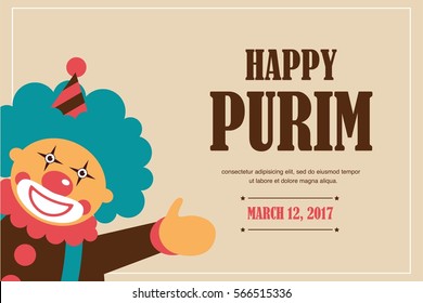 happy Purim, Jewish holiday. vector illustration of a happy clown. poster template