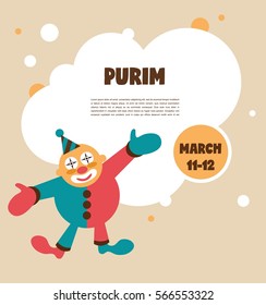 happy Purim, Jewish holiday. vector illustration of a happy clown. poster template