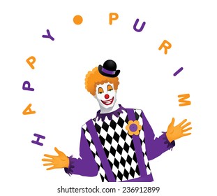 Happy Purim Juggling Clown EPS 10 Vector Stock Illustration