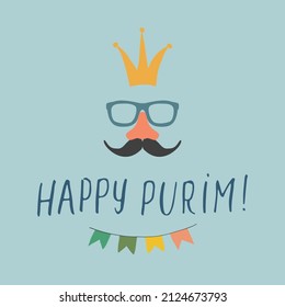 Happy Purim lettering, Jewish holiday and traditional elemets. vector illustration.