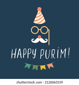 Happy Purim lettering, Jewish holiday and traditional elemets. vector illustration.