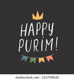 Happy Purim lettering, Jewish holiday and traditional elemets. vector illustration.