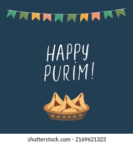 Happy Purim lettering, Jewish holiday and traditional elemets. vector illustration.