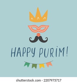 Happy Purim lettering, Jewish holiday and traditional elemets. vector illustration.