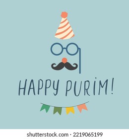 Happy Purim lettering, Jewish holiday and traditional elemets. vector illustration.