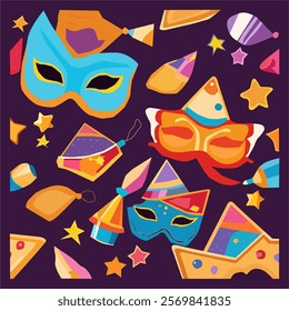 Happy Purim with mask vector design