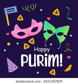 Happy Purim poster for party, banner, Jewish holiday. Religious holidays and events 