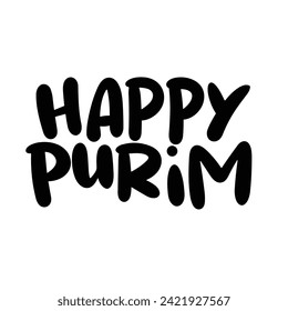 Fröhliche Purim Text-Banner-Inschrift. Handschriftliche Feiertage Happy Purim. Handgezeichnete Vektorgrafik