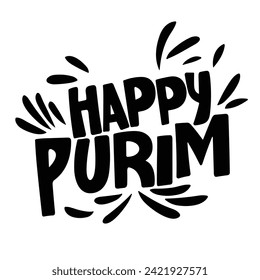 Happy Purim text banner inscription. Handwriting holiday Happy Purim. Hand drawn vector art