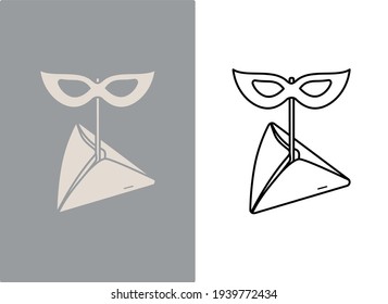 Happy Purim vector icon in flat and outline on gray and white background