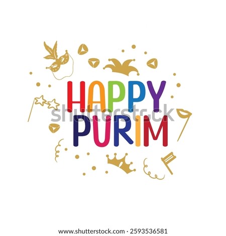 Happy Purim vector illustration with elements mask balloons and confetti 