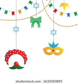 happy purim vector illustration on the white background.