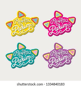 Happy Purim vector lettering illustration for greeting card, invitation, banner, poster. EPS 10.