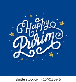 Happy Purim Vector Lettering Illustration For Greeting Card, Invitation, Banner, Poster. EPS 10.