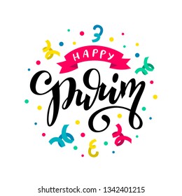 Happy Purim vector lettering illustration for greeting card, invitation, banner, poster. EPS 10.