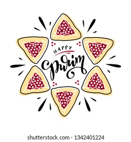 Happy Purim Vector Lettering Illustration For Greeting Card, Invitation, Banner, Poster. EPS 10.