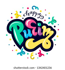 Happy Purim Vector Lettering Illustration For Greeting Card, Invitation, Banner, Poster. EPS 10.