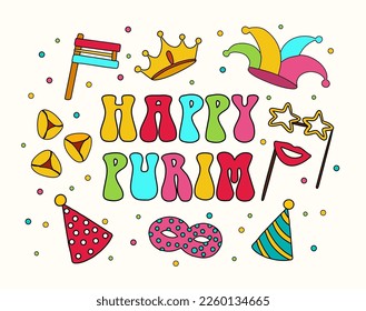 Happy Purim wish, congratulations. Card for Jewish holiday