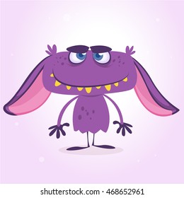 Happy purple cartoon monster. Vector Halloween violet monster character mascot 