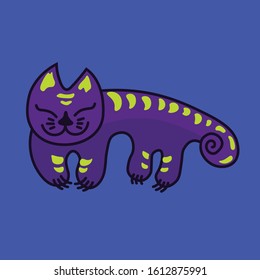 Happy purple cat, kind domestic animal