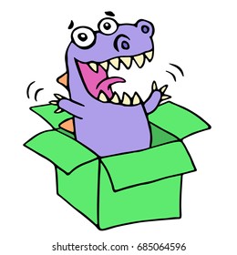 Happy purple dragon in green box. Vector illustration. Cute cartoon imaginary character.