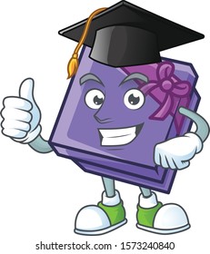 Happy purple gift box wearing a black Graduation hat