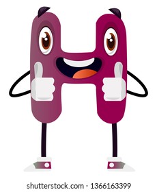 Gráfica del vector H de la letra púrpura feliz sobre fondo blanco