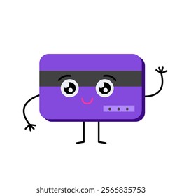 Happy purple magnetic stripe card. Vector simple color flat illustration.