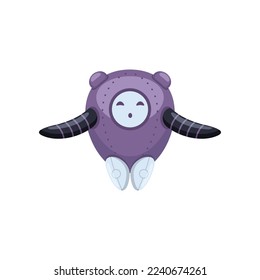 Happy purple modern toy robot cartoon character illustration. Cute modern bot waving, childish cyborg or assistant for kids on white background. Childhood, AI, technology concept