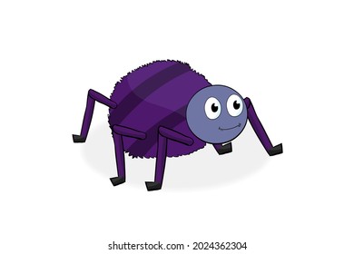 Happy Purple Spider Cartoon Character looking side. Vector Illustration Isolated On White