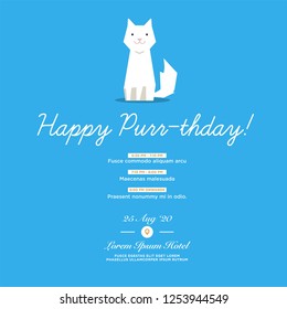 Happy Purr-Thday Invitation Design with Cute Cat Illustration Where and When Details