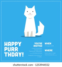 Happy Purr-Thday Invitation Design with Cute Cat Illustration Where and When Details